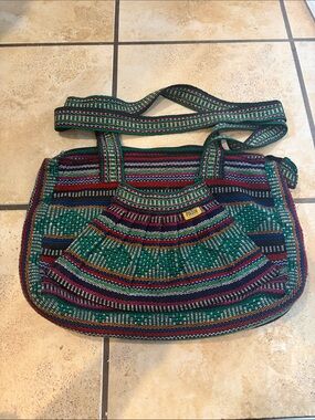 Pinzon Colorful Woven Shoulder Bag - Green Multi
